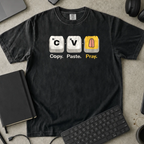 Copy Paste Pray Shirt — Black Comfort Colors 1717 flat lay