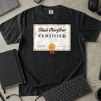 Forum Certified Programmer Shirt — Black Comfort Colors 1717 flat lay