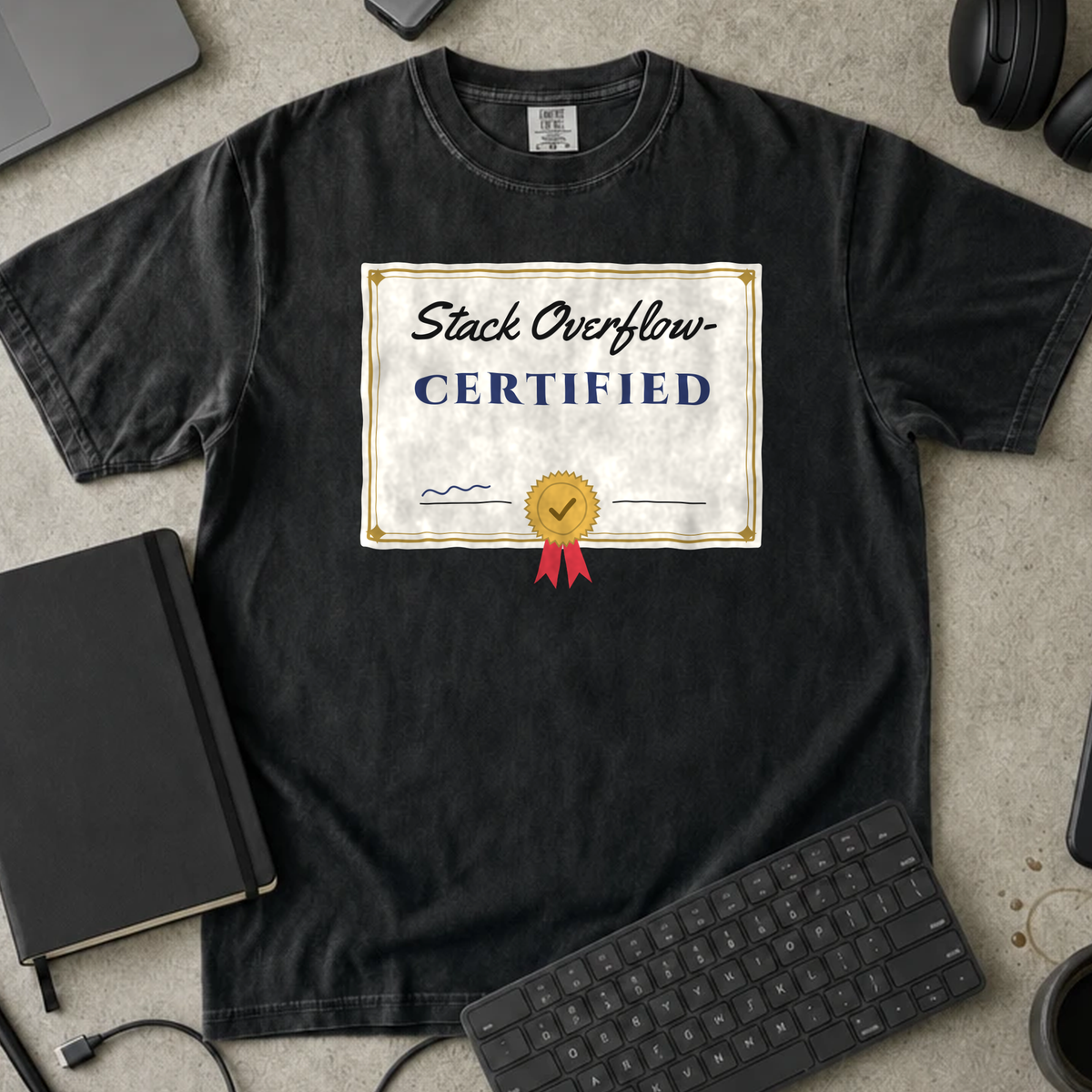 Forum Certified Programmer Shirt — Black Comfort Colors 1717 flat lay