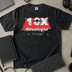 10x Developer 10x the Bugs Shirt — Black Comfort Colors 1717 flat lay
