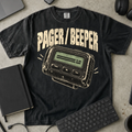 Pager Beeper Shirt — Black Comfort Colors 1717 flat lay