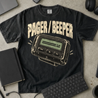 Pager Beeper Shirt — Black Comfort Colors 1717 flat lay