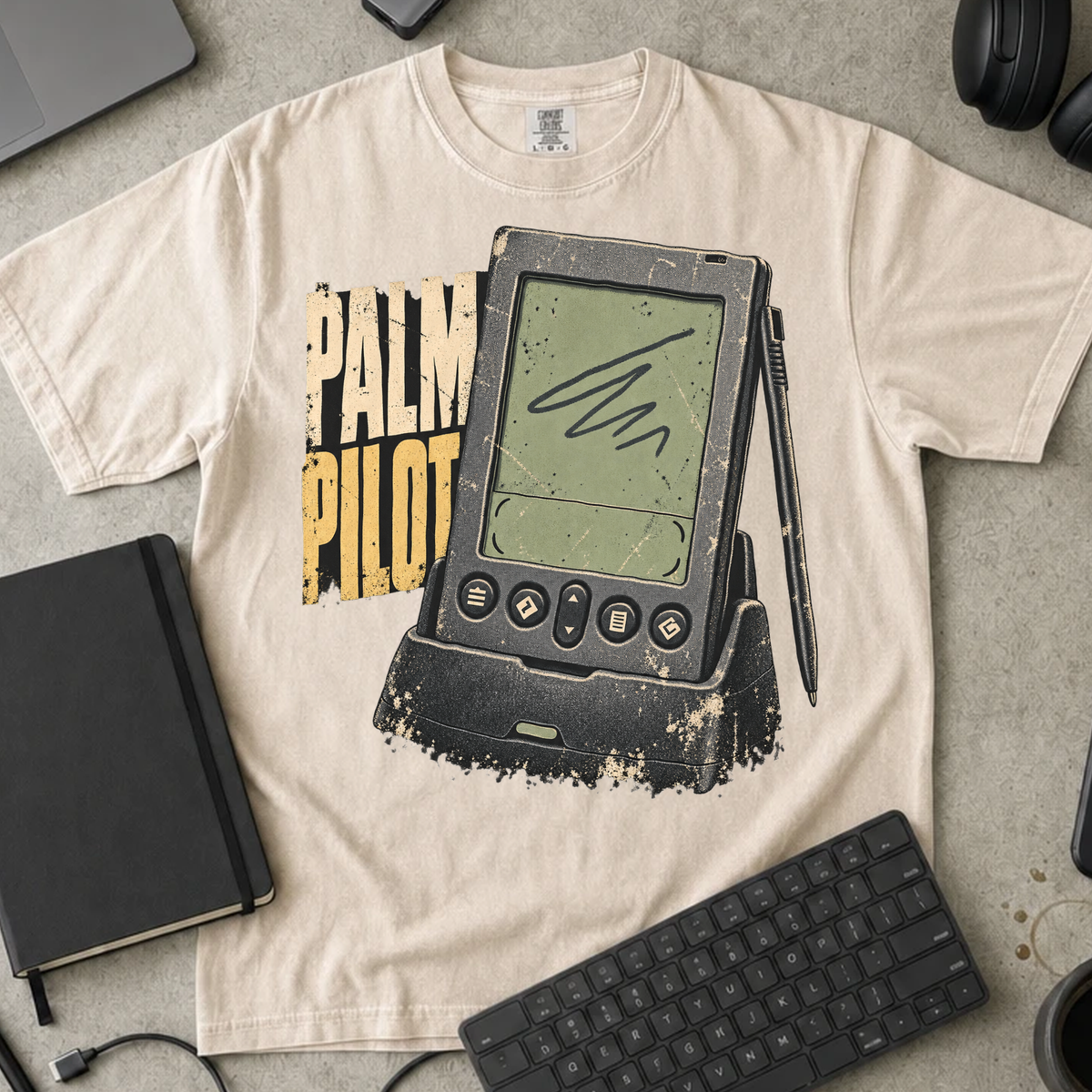 Palm Pilot Shirt — Ivory Comfort Colors 1717 flat lay