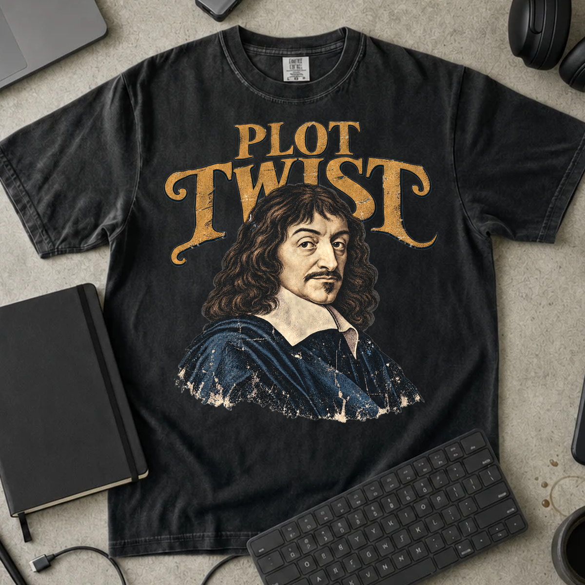 Plot Twist Shirt — Black Comfort Colors 1717 flat lay