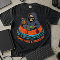 Pool Party Pager On Shirt — Black Comfort Colors 1717 flat lay