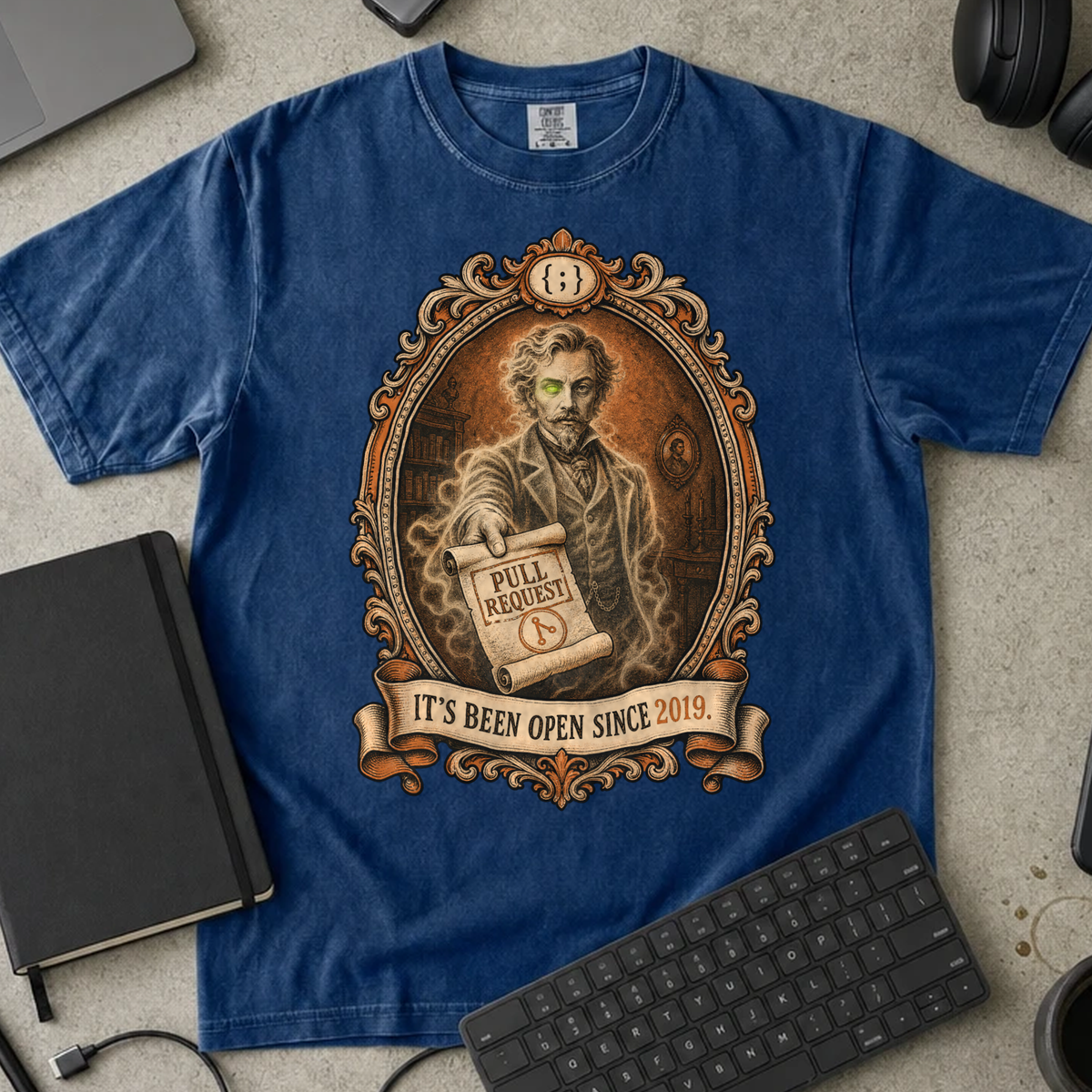 Pull Request Open Since 2019 Shirt — True Navy Comfort Colors 1717 flat lay