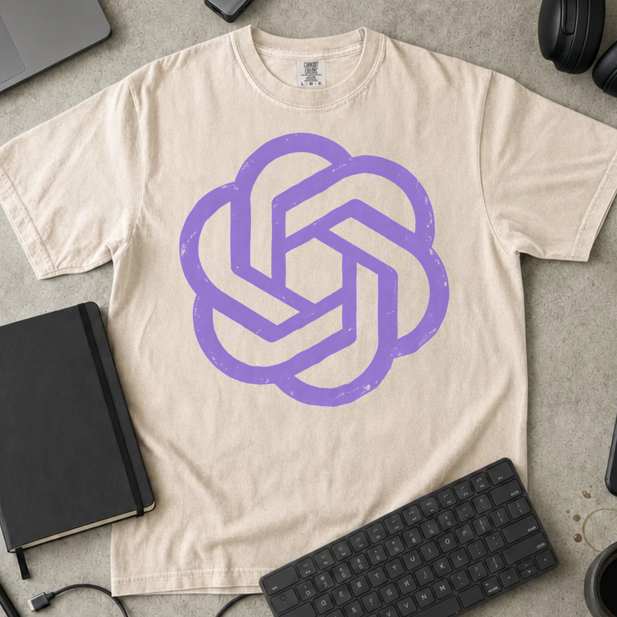 Purple Knot Shirt — Ivory Comfort Colors 1717 flat lay