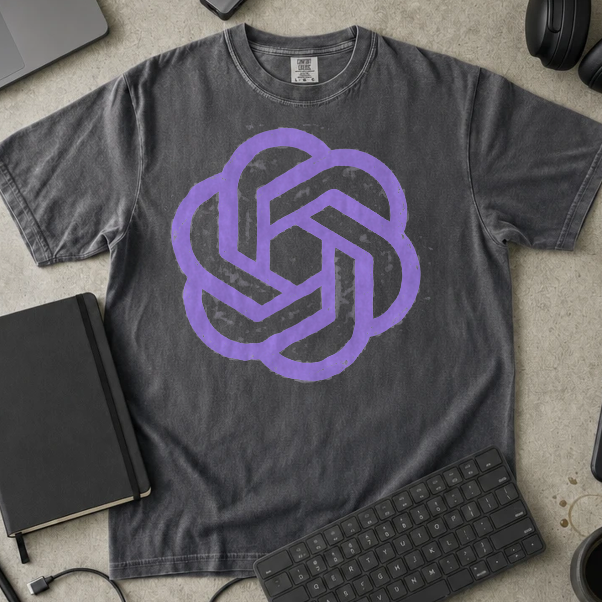 Purple Knot Shirt — Pepper Comfort Colors 1717 flat lay