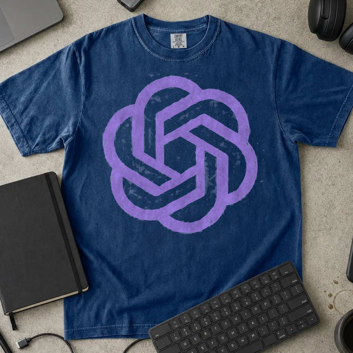 Purple Knot Shirt — True Navy Comfort Colors 1717 flat lay