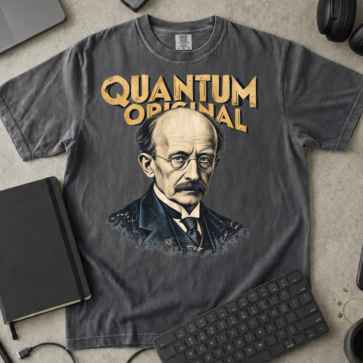 Quantum Original Shirt — Pepper Comfort Colors 1717 flat lay