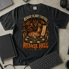 Rebase Hell Shirt — Black Comfort Colors 1717 flat lay