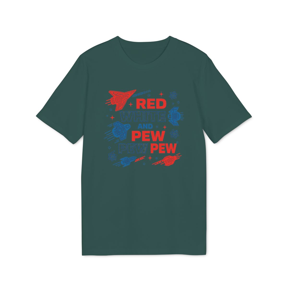 Red White and Pew Pew Pew Shirt — Glazed Green — EU Creator 2.0 front mockup