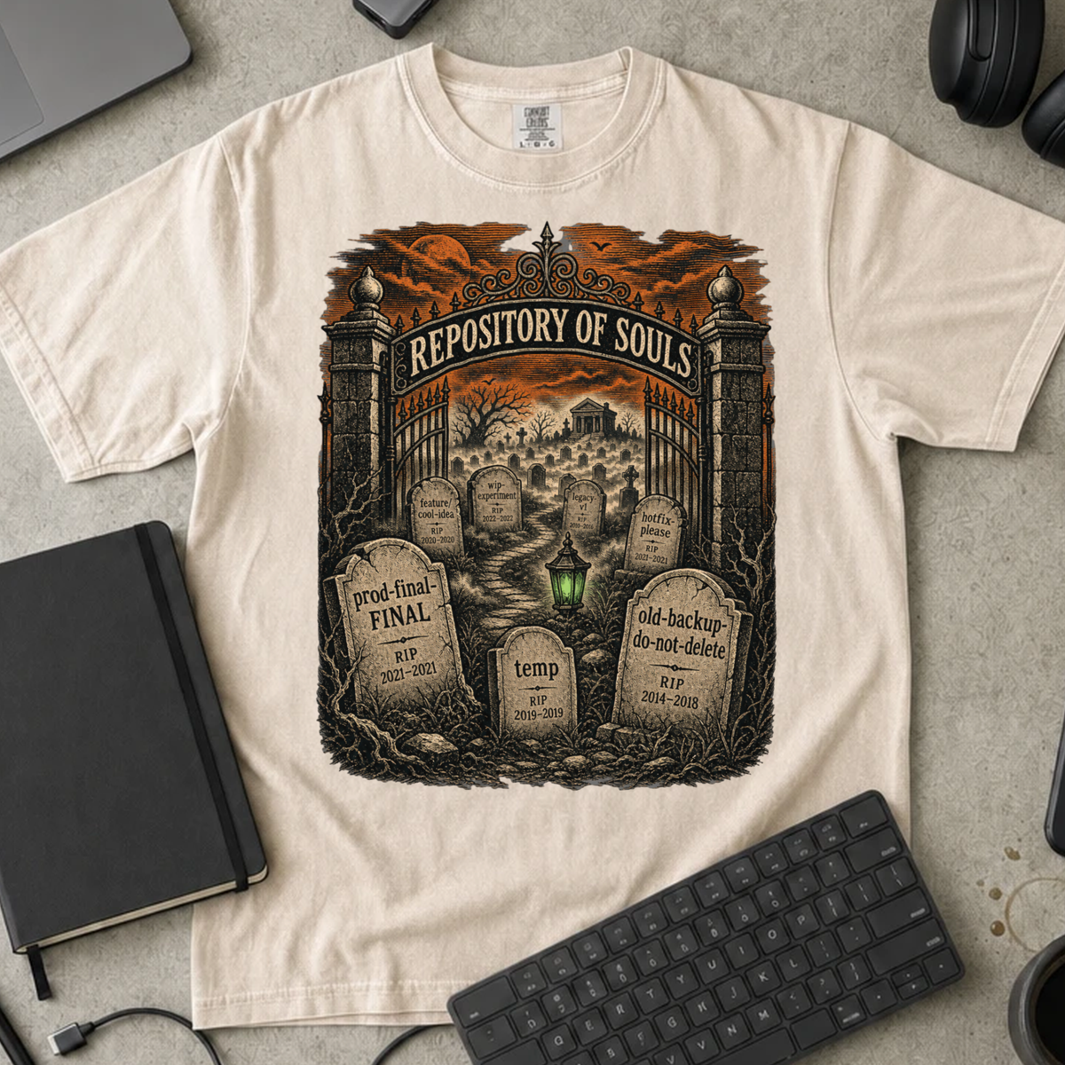 Repository of Souls Shirt — Ivory Comfort Colors 1717 flat lay