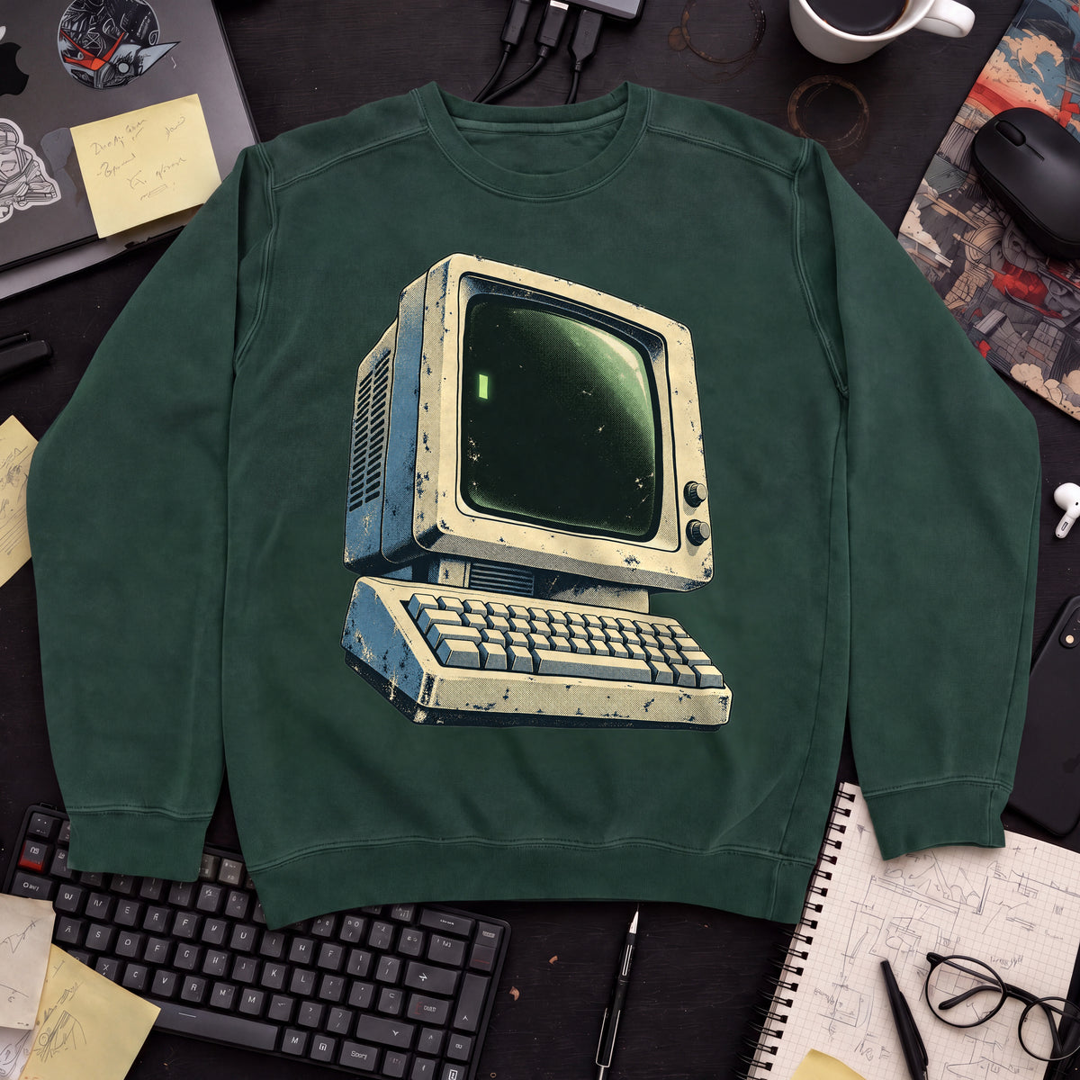 Retro Computer Sweatshirt sweatshirt — Bottle Green