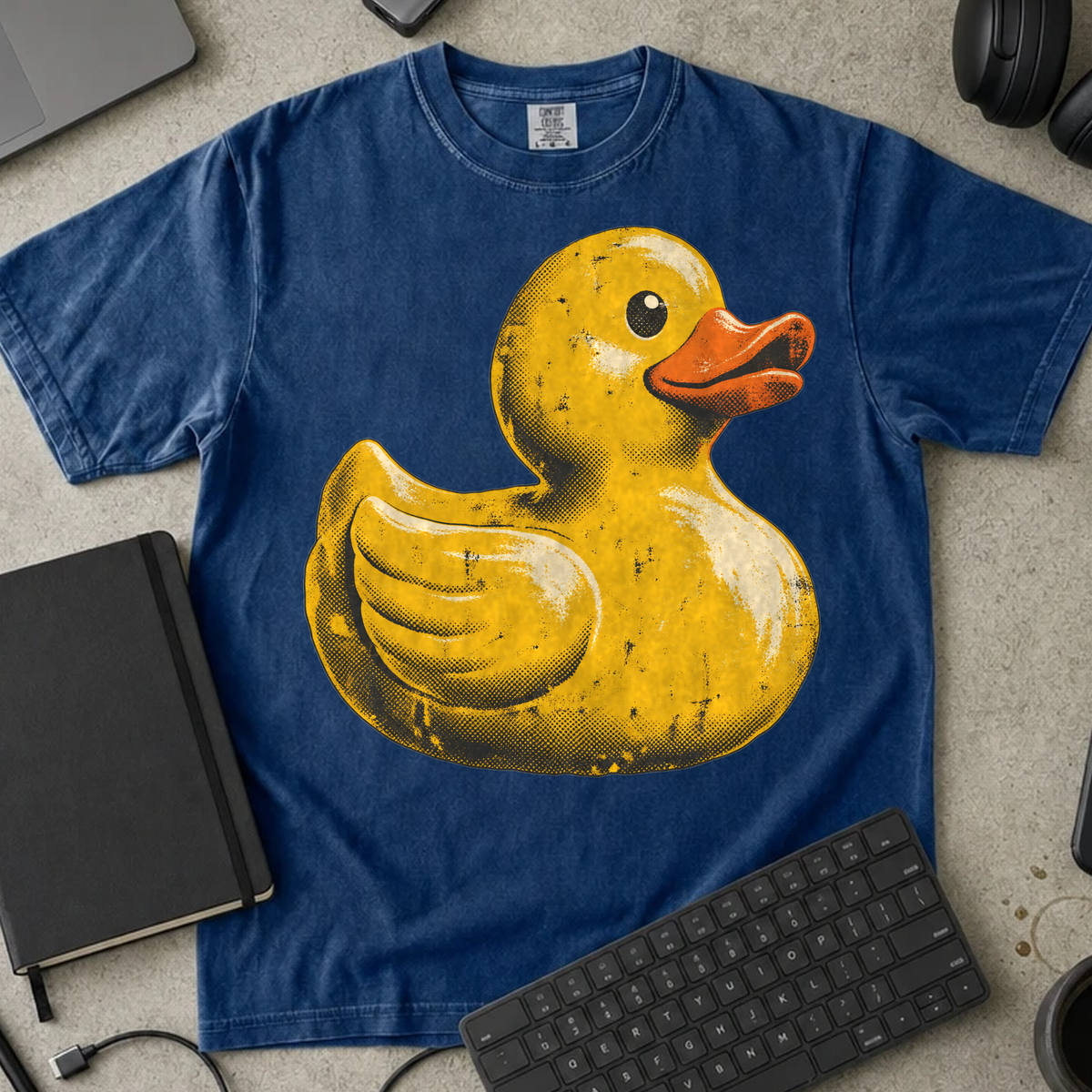 Rubber Duck Shirt — True Navy Comfort Colors 1717 flat lay