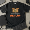 Schrödinger's Deploy Shirt — Black Comfort Colors 1717 flat lay