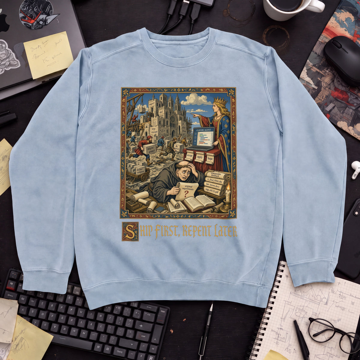Ship First Repent Later Sweatshirt — Sky Blue