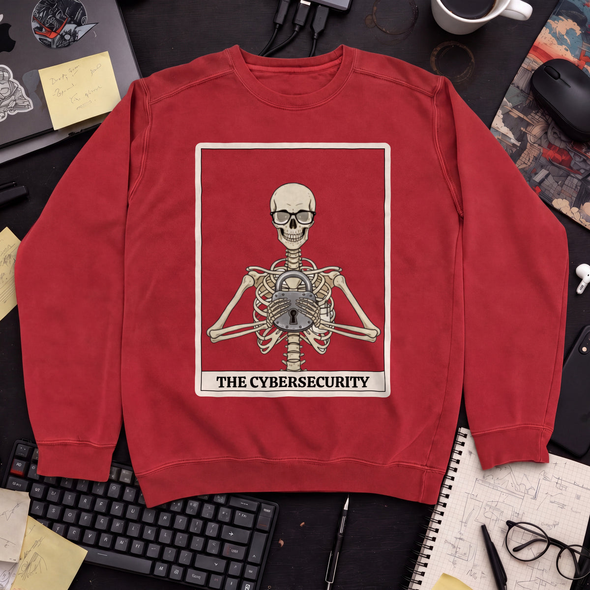 Skeleton Cybersecurity Sweatshirt — Fire Red