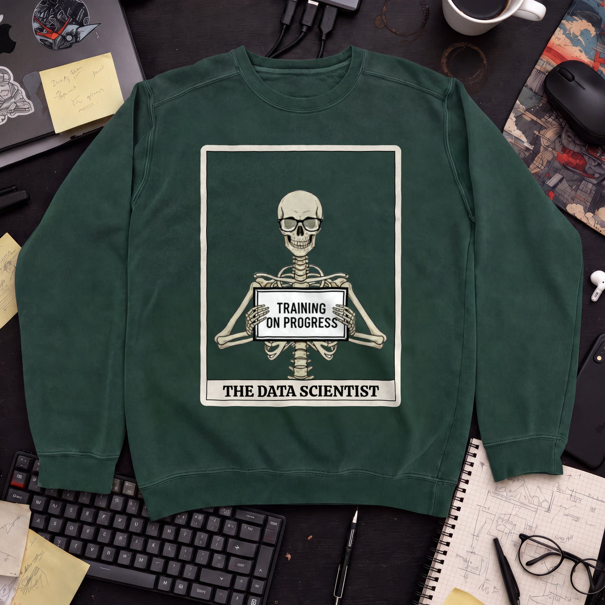 Skeleton Data Scientist Sweatshirt — Bottle Green