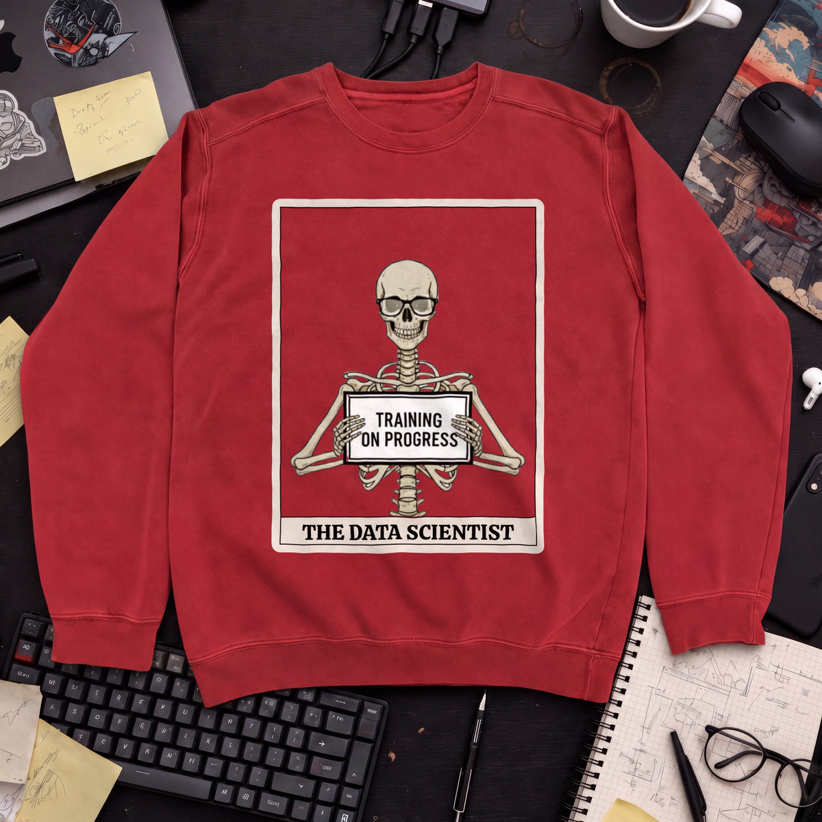 Skeleton Data Scientist Sweatshirt — Fire Red