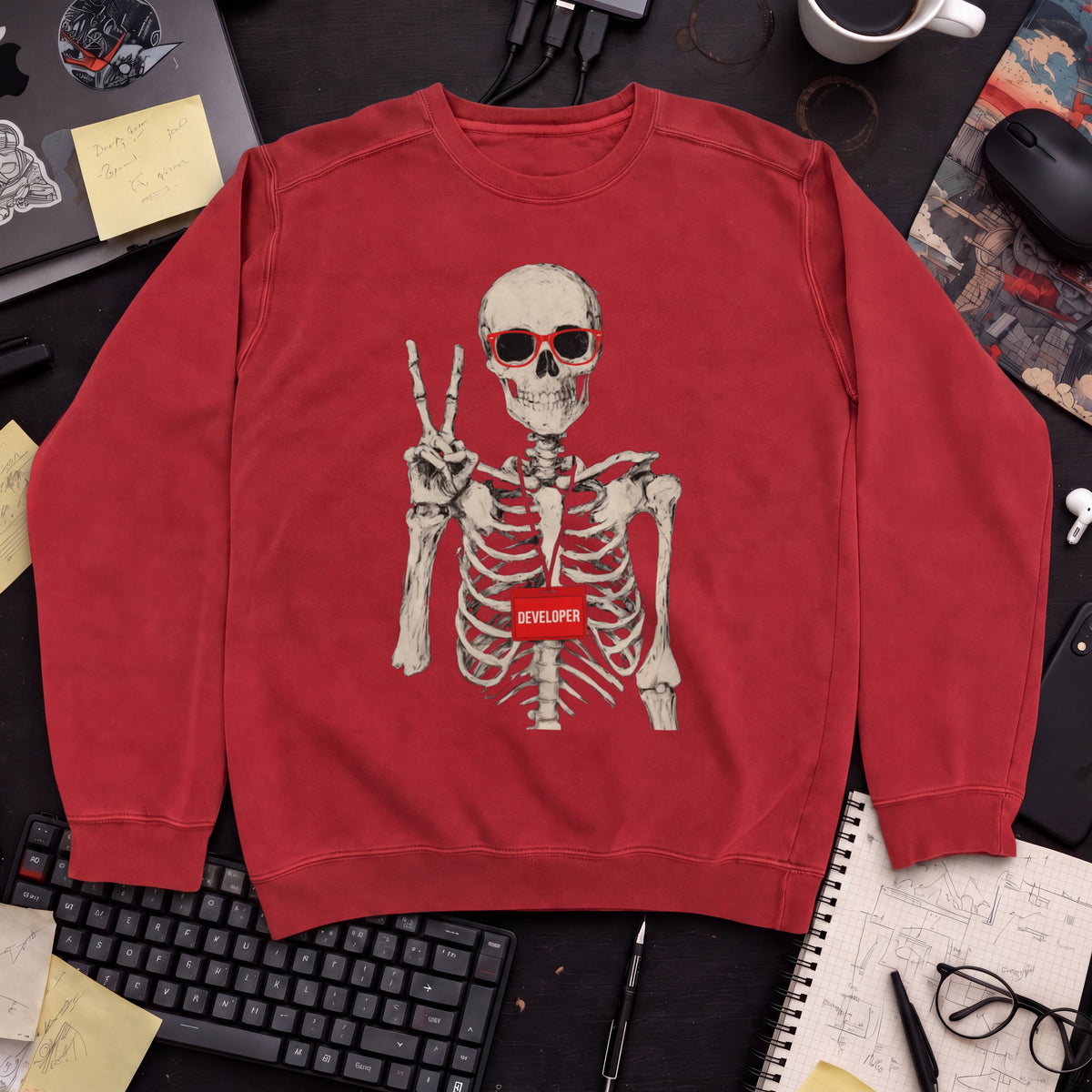 Skeleton Developer Sweatshirt — Fire Red