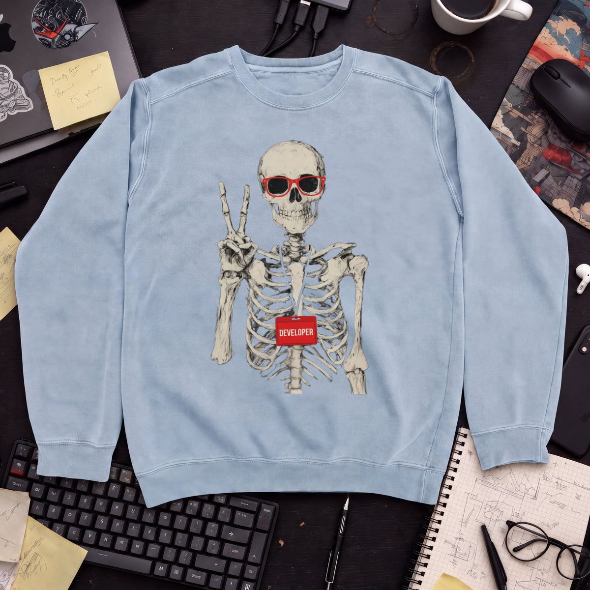 Skeleton Developer Sweatshirt — Sky Blue