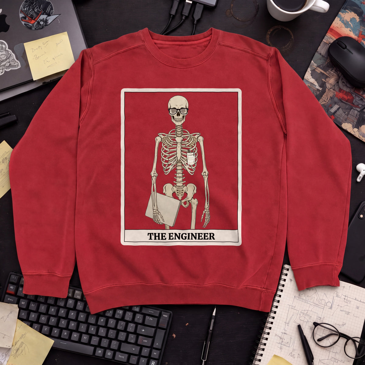 Skeleton Engineer Sweatshirt — Fire Red