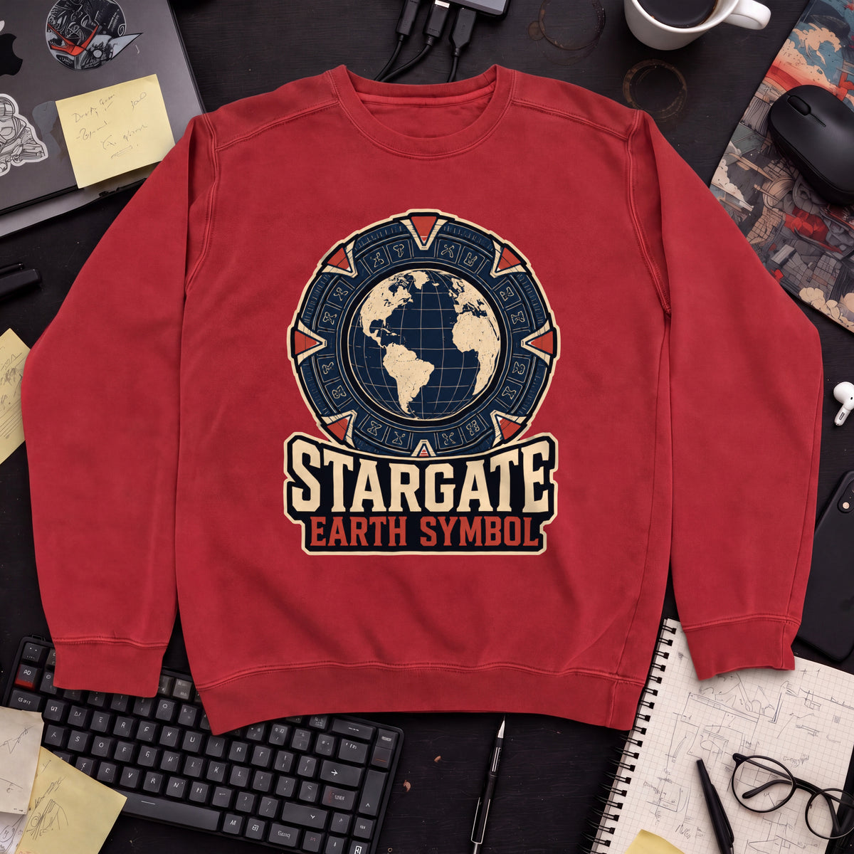 Stargate Earth Symbol Sweatshirt — Fire Red