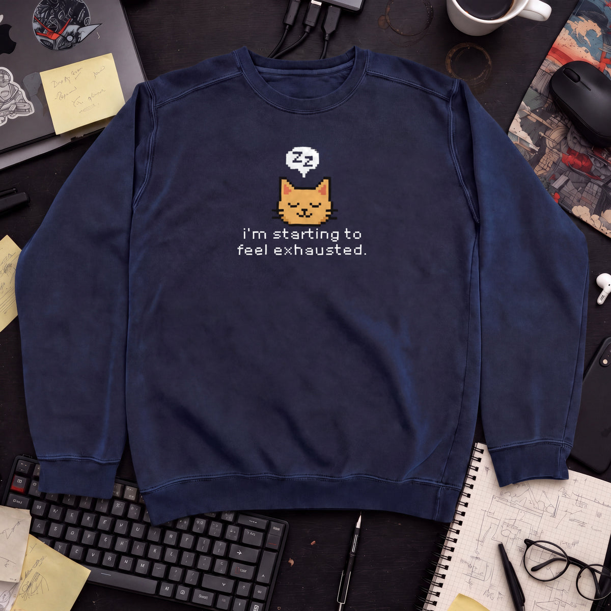 Starting To Feel Exhausted Cat Sweatshirt — Navy