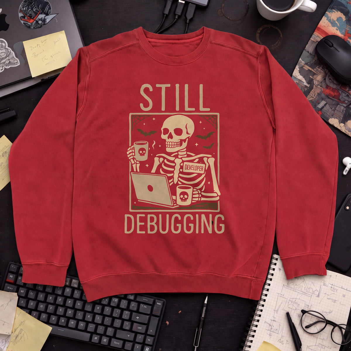 Still Debugging Sweatshirt — Fire Red