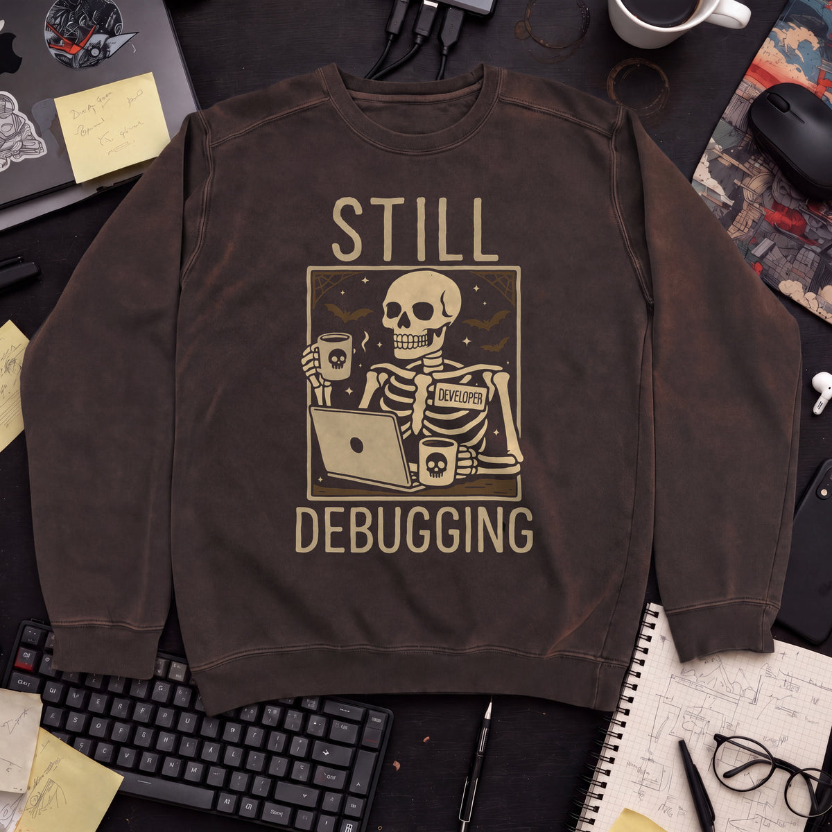 Still Debugging Sweatshirt — Hot Chocolate