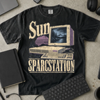 Sun SPARCstation Shirt — Black Comfort Colors 1717 flat lay