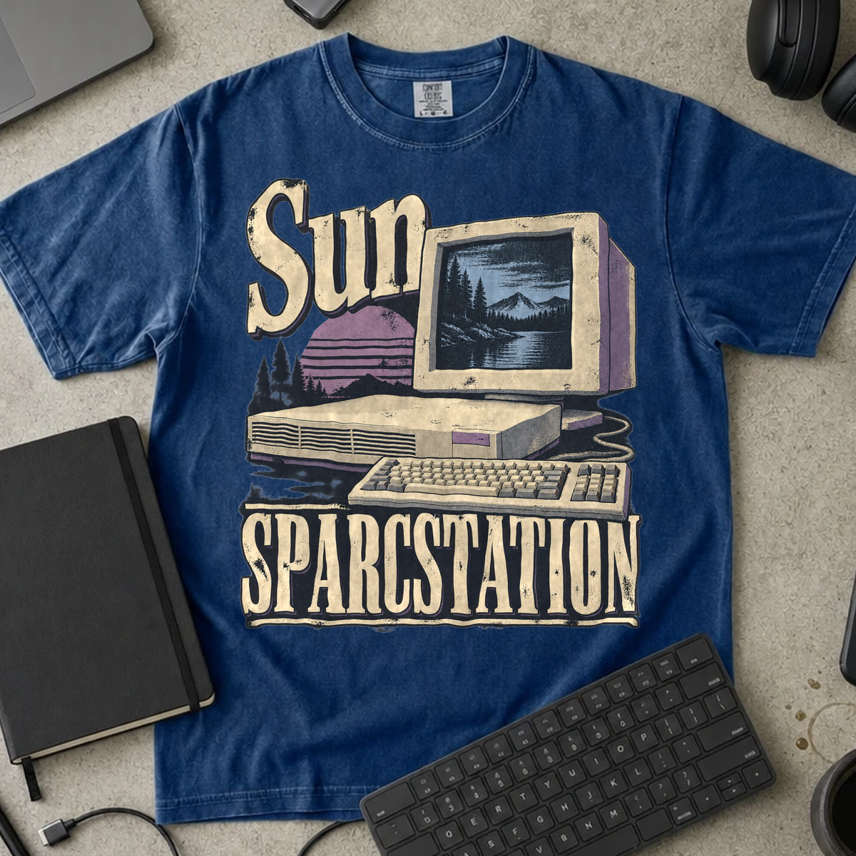 Sun SPARCstation Shirt — True Navy Comfort Colors 1717 flat lay