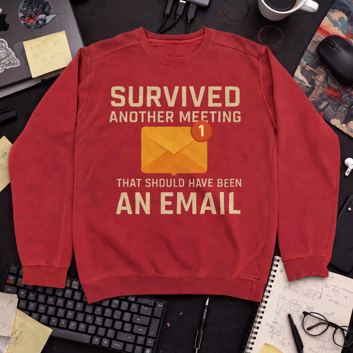 survived another meeting Sweatshirt — Fire Red