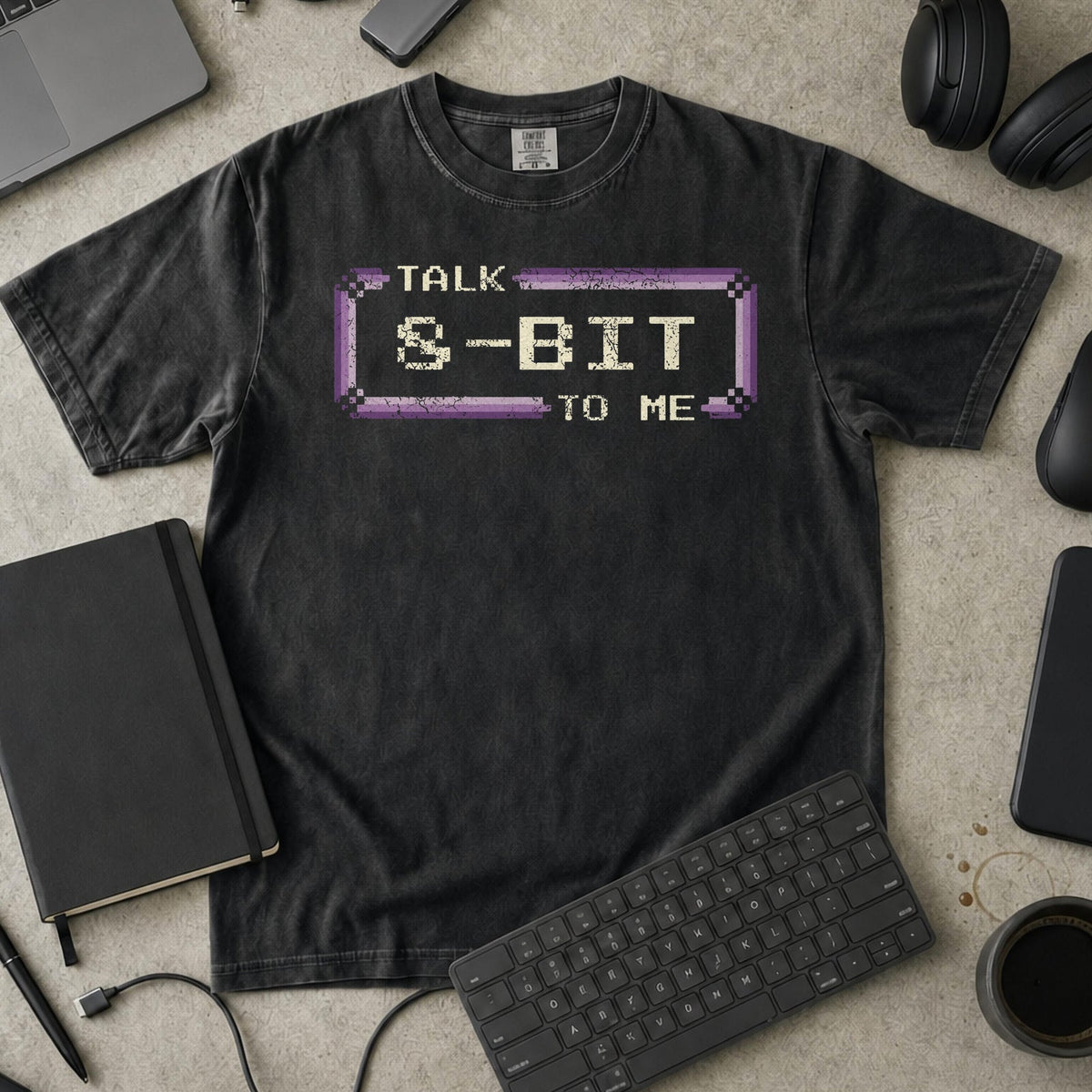 Talk 8 Bit To Me Premium Shirt — black Premium Shirt mock-up