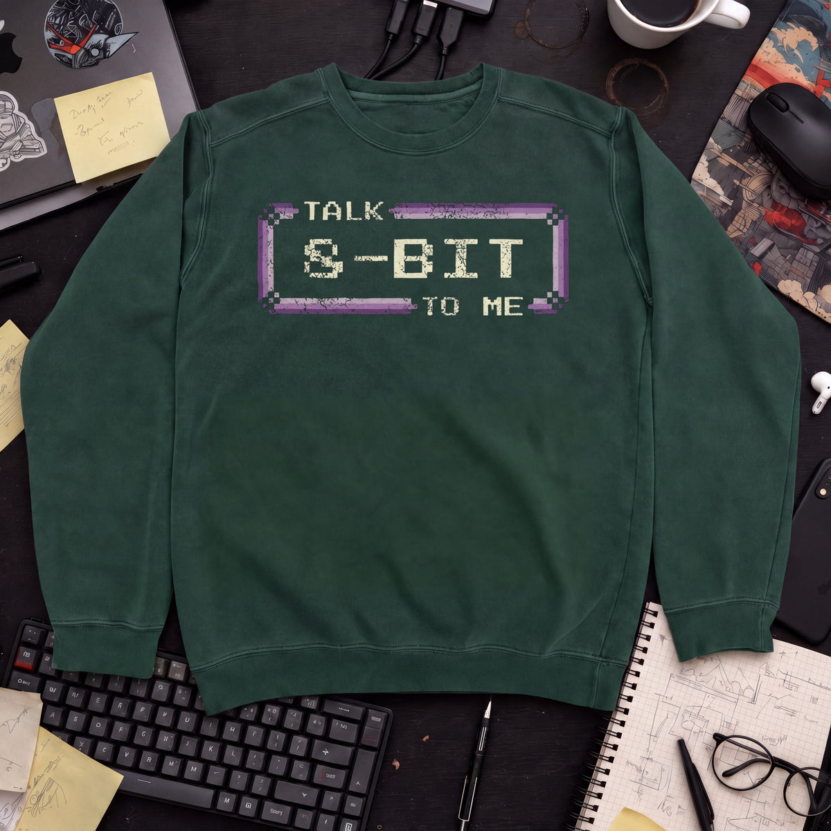 Talk 8 Bit To Me Sweatshirt — Bottle Green