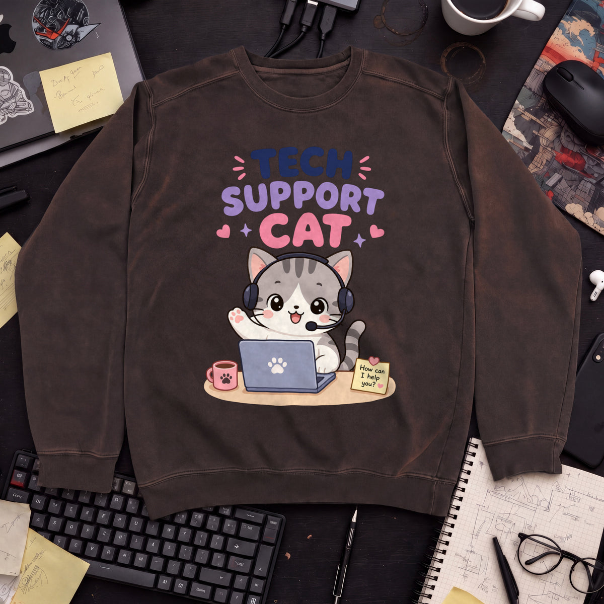 Tech Support Cat Sweatshirt — Hot Chocolate