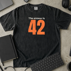 The Answer Is 42 Shirt — Black Comfort Colors 1717 flat lay