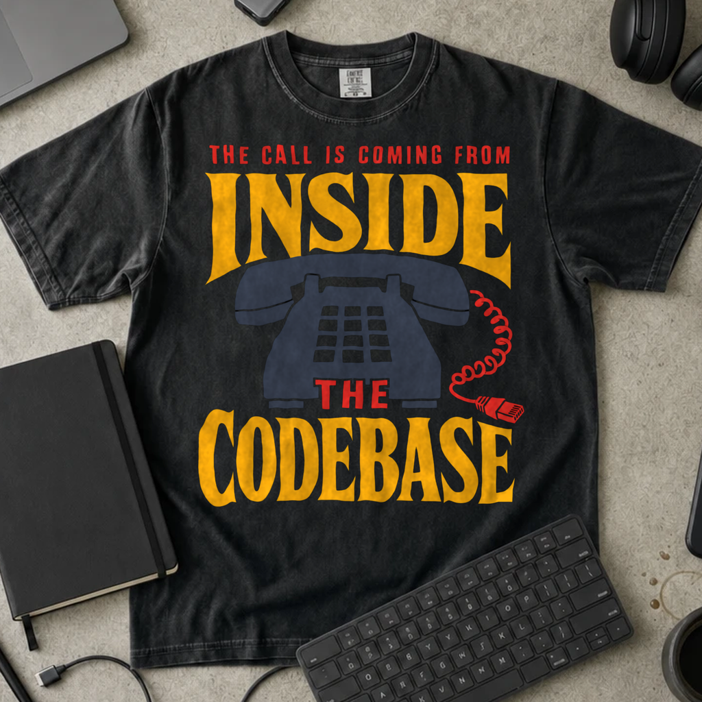 The Call Is Coming From Inside the Codebase Shirt — Black Comfort Colors 1717 flat lay