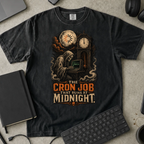 The Cron Job That Runs at Midnight Shirt — Black Comfort Colors 1717 flat lay