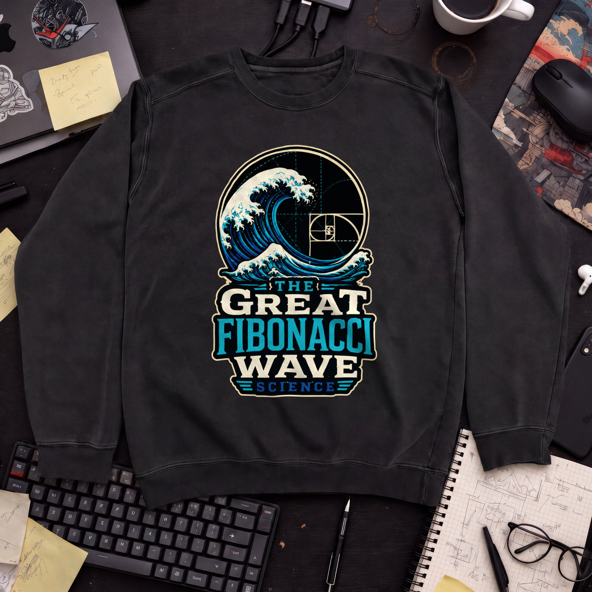 The Great Fibonacci Wave Sweatshirt — Black