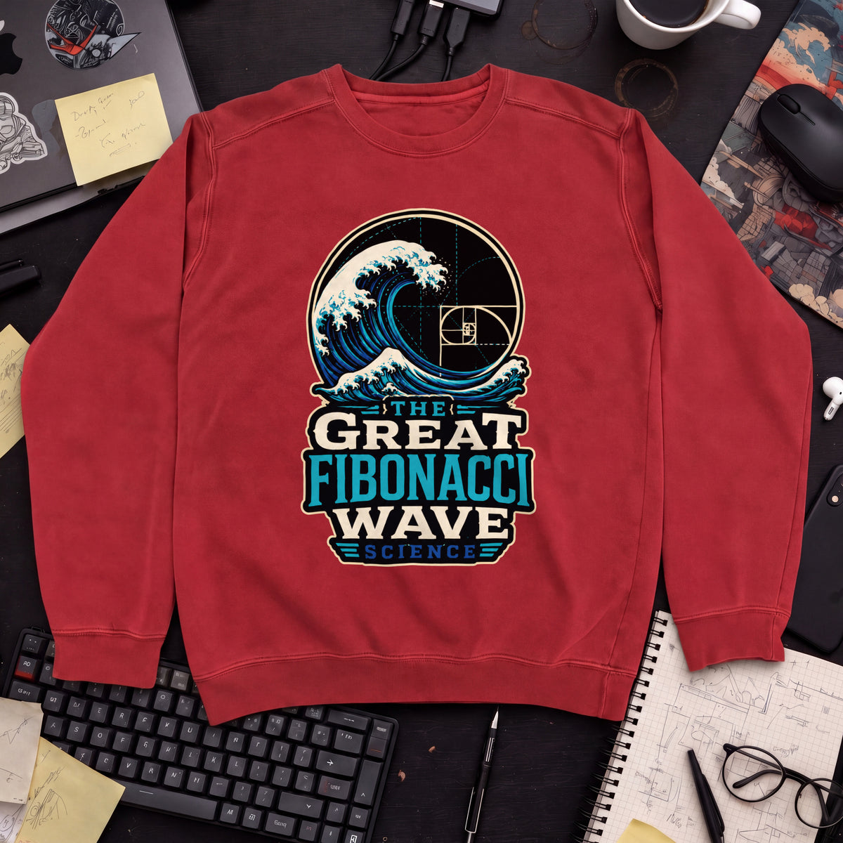 The Great Fibonacci Wave Sweatshirt — Fire Red