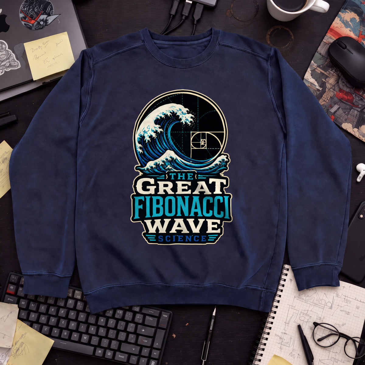 The Great Fibonacci Wave Sweatshirt — Navy