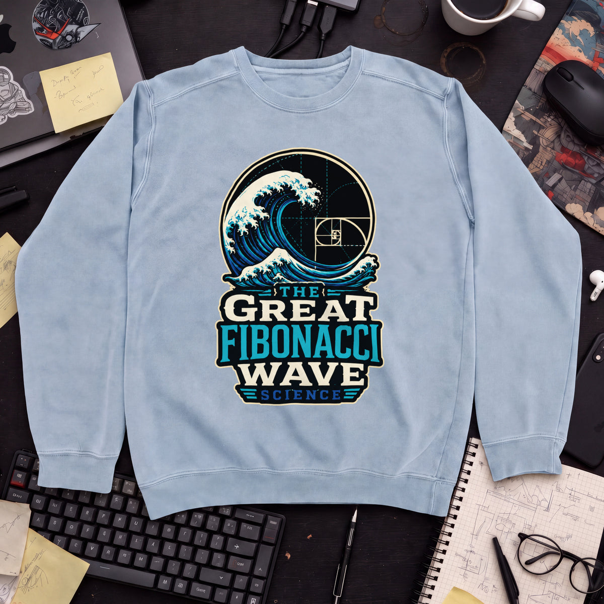The Great Fibonacci Wave Sweatshirt — Sky Blue