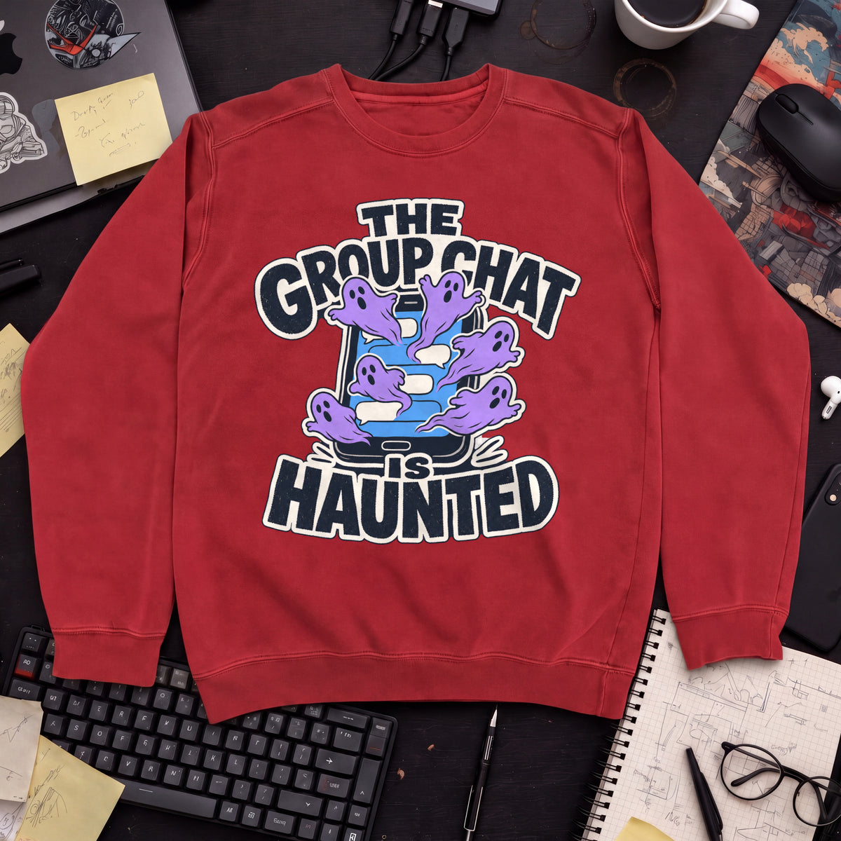 The Group Chat Is Haunted Sweatshirt — Fire Red
