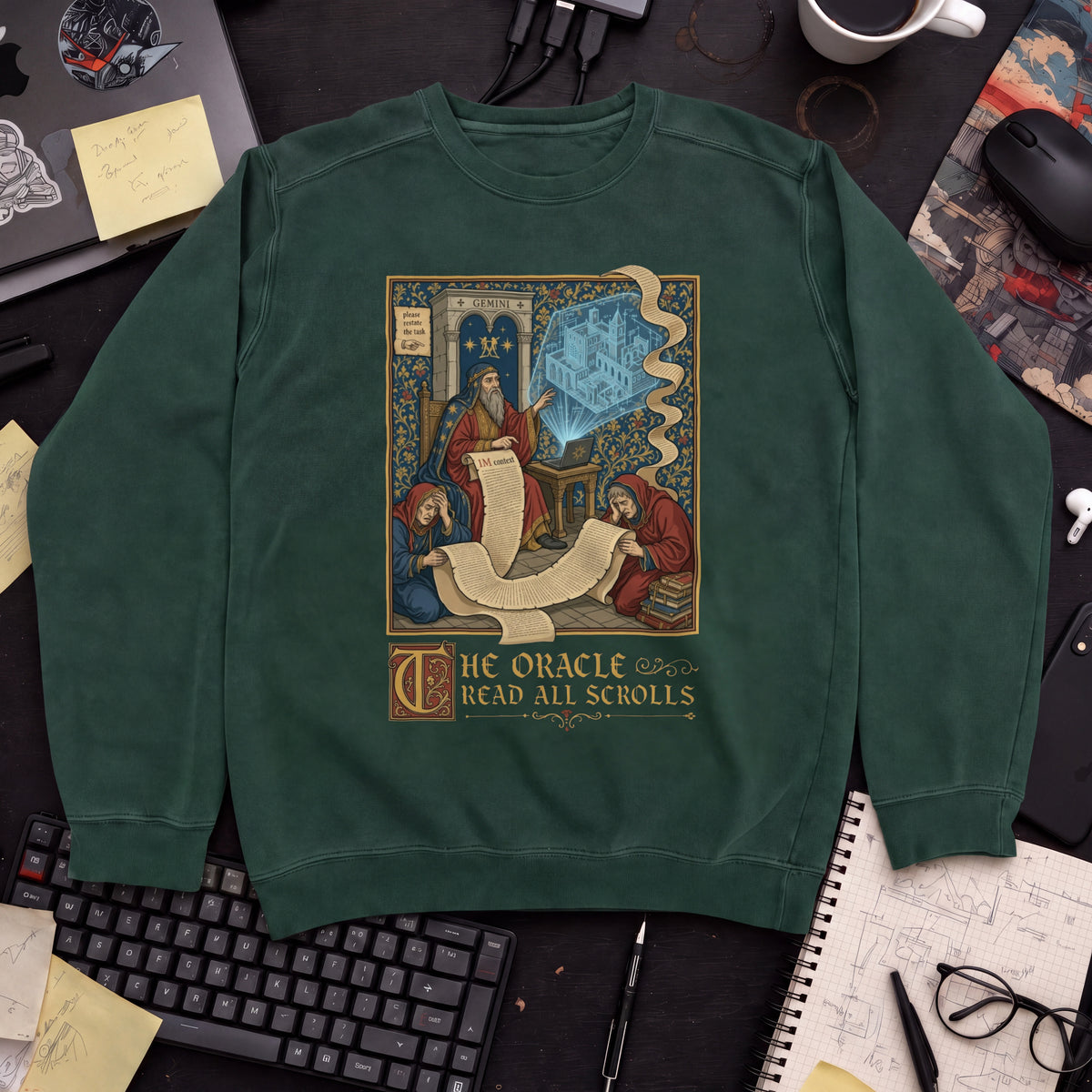 The Oracle Read All Scrolls Sweatshirt — Bottle Green