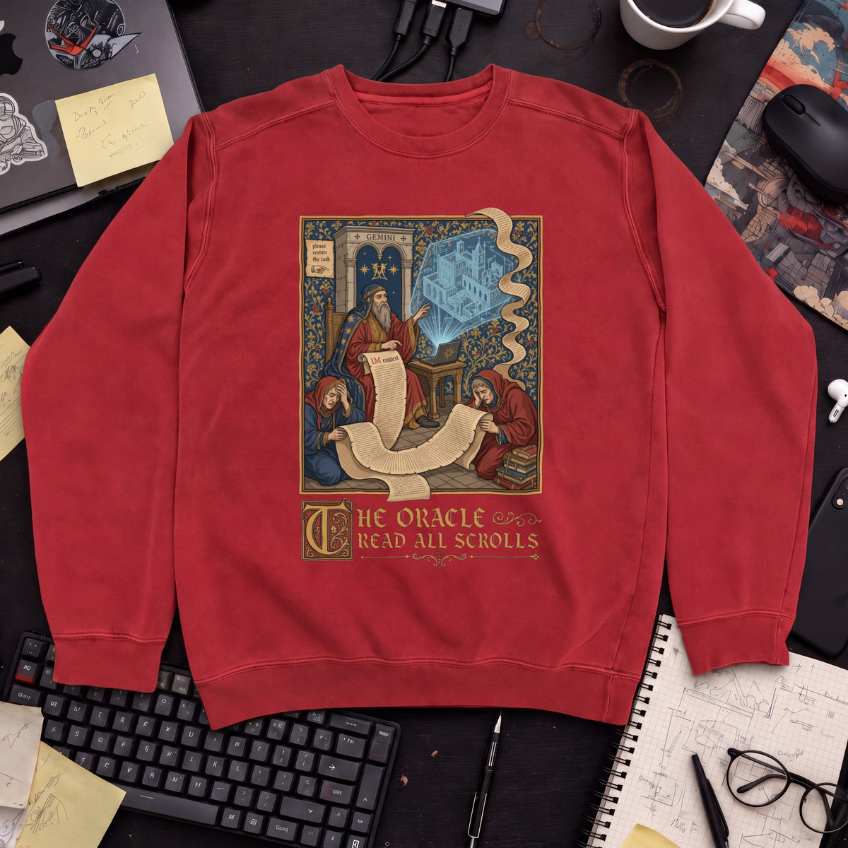 The Oracle Read All Scrolls Sweatshirt — Fire Red