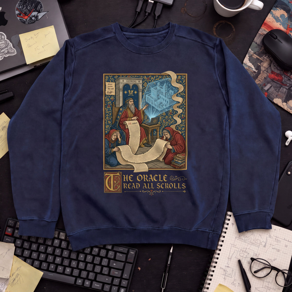 The Oracle Read All Scrolls Sweatshirt — Navy