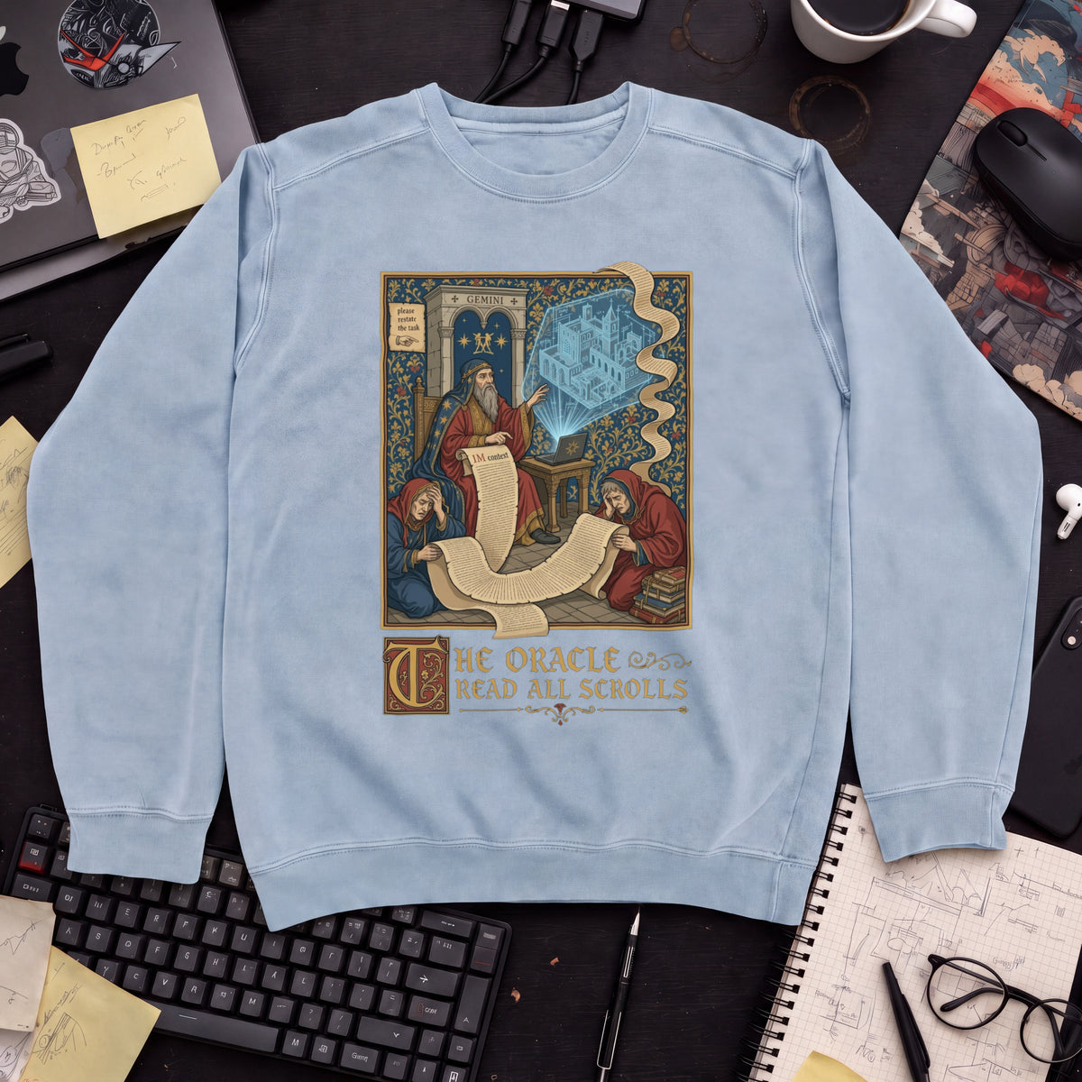 The Oracle Read All Scrolls Sweatshirt — Sky Blue