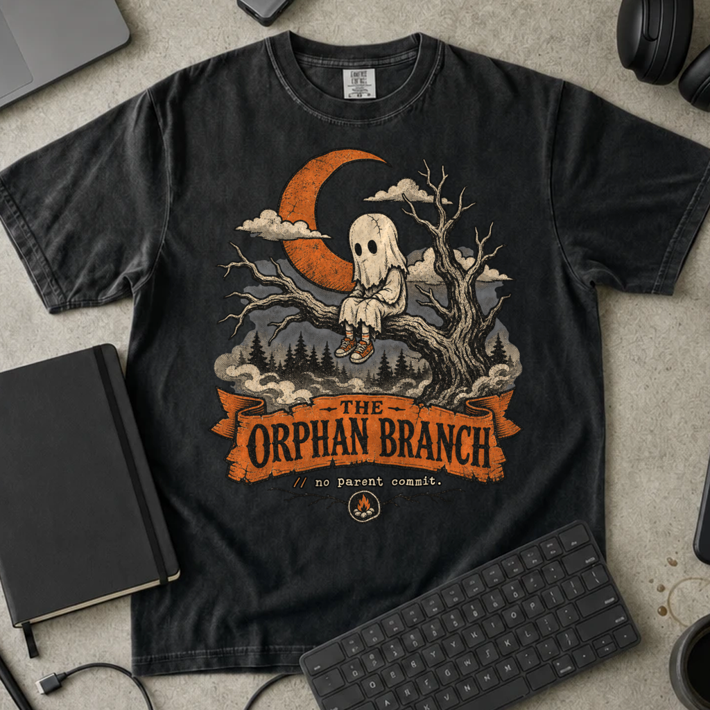 The Orphan Branch Shirt — Black Comfort Colors 1717 flat lay